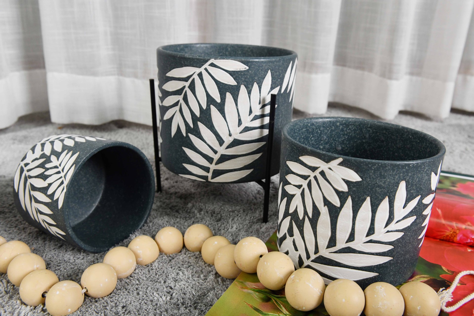 Two Tone Color Round Flower Pot Ceramic Planters For Indoor Plants