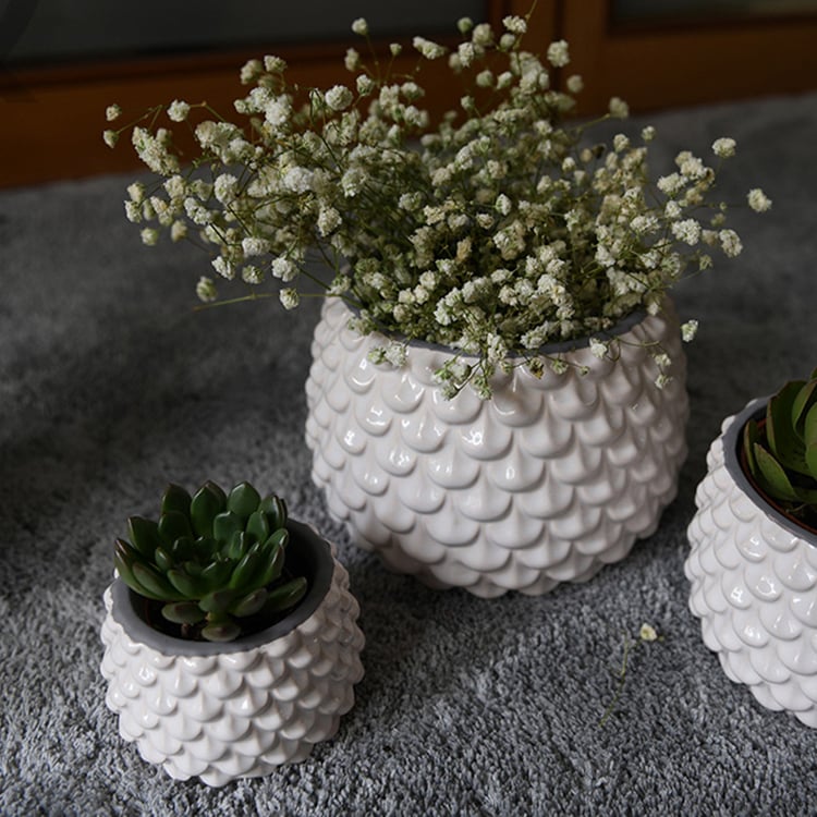 Hot Selling Big White Barrel Shaped Outdoor Ceram Garden Planter Pot