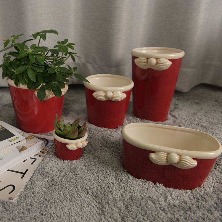 Christmas Garden Home Decoration Portable Red Ceramic Flower Pot