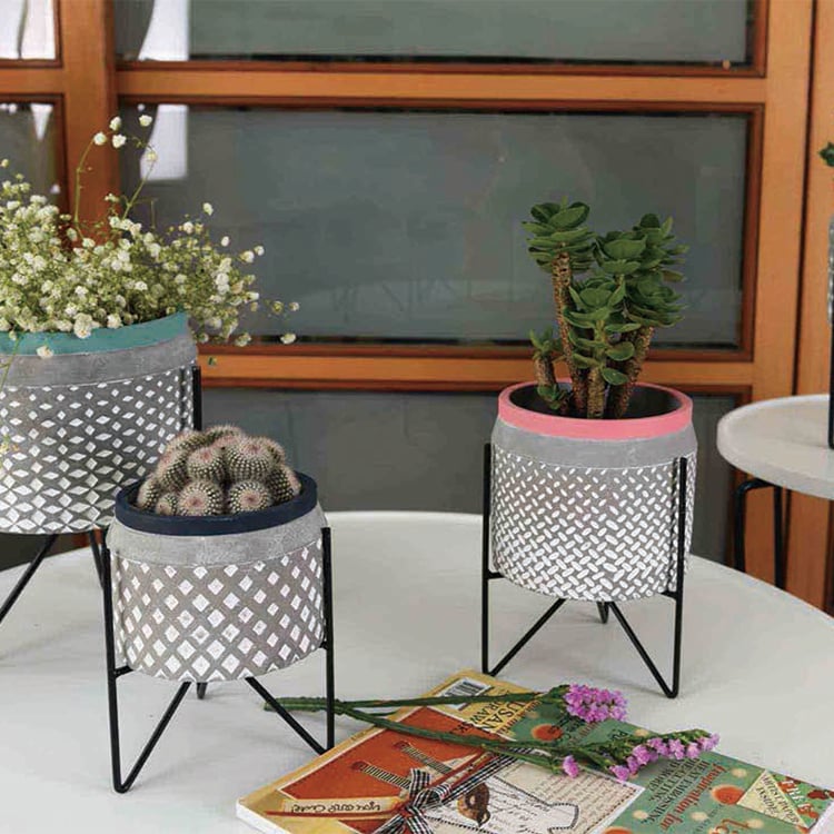 2023 Trend Pattern Design Mini Grey Cement Garden Planter Pot