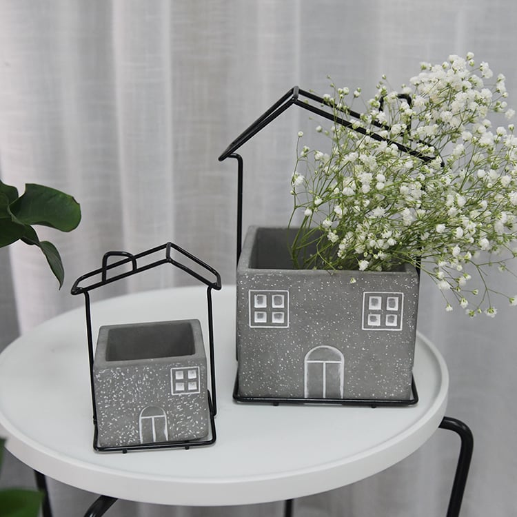 Home Cement Texture House Design Succulent Planter Pot For Flower