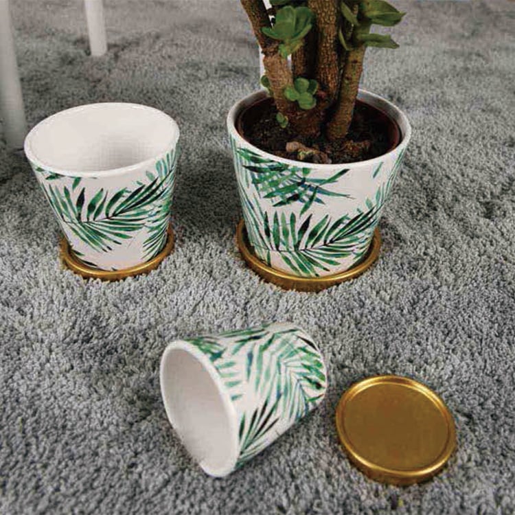 Wholesale Multi Color Round Ceramic Flower Pot With Tray Home Decor