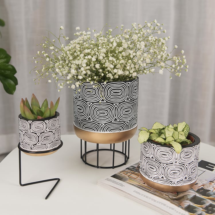 Garden Retro Flower Pot Iron Stand Small Cement Round Shape Planter Pot