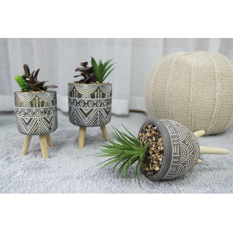 Modern Texture Gray Round Mini Concrete Fiber Garden Planter