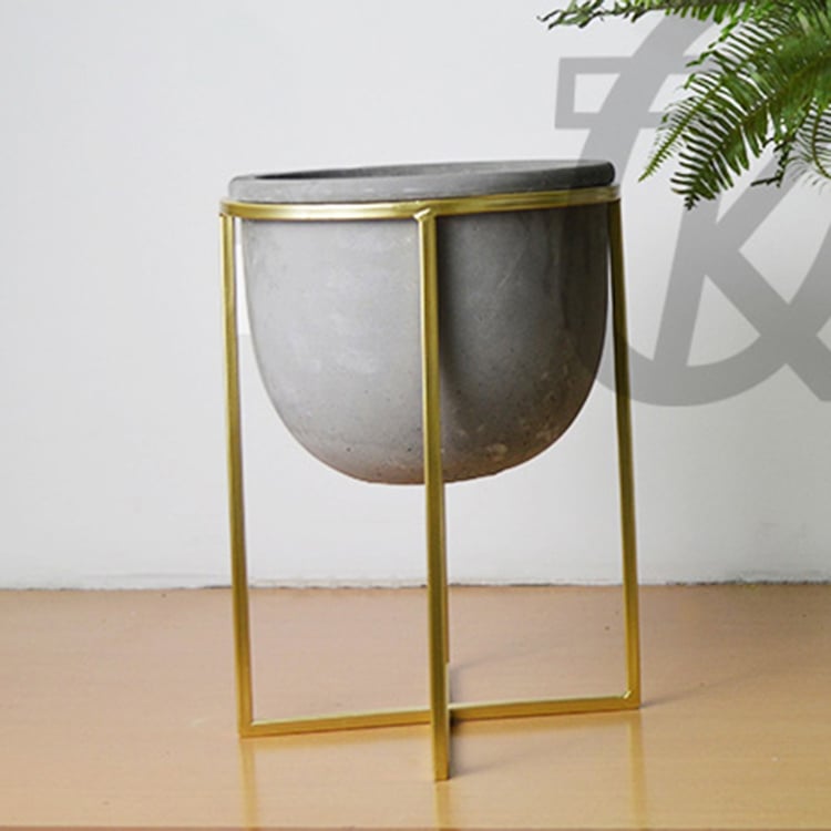 New Design Ceramic Dolomite Succulent Flower Planter With Metal Stand