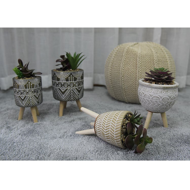 Modern Texture Gray Round Mini Concrete Fiber Garden Planter