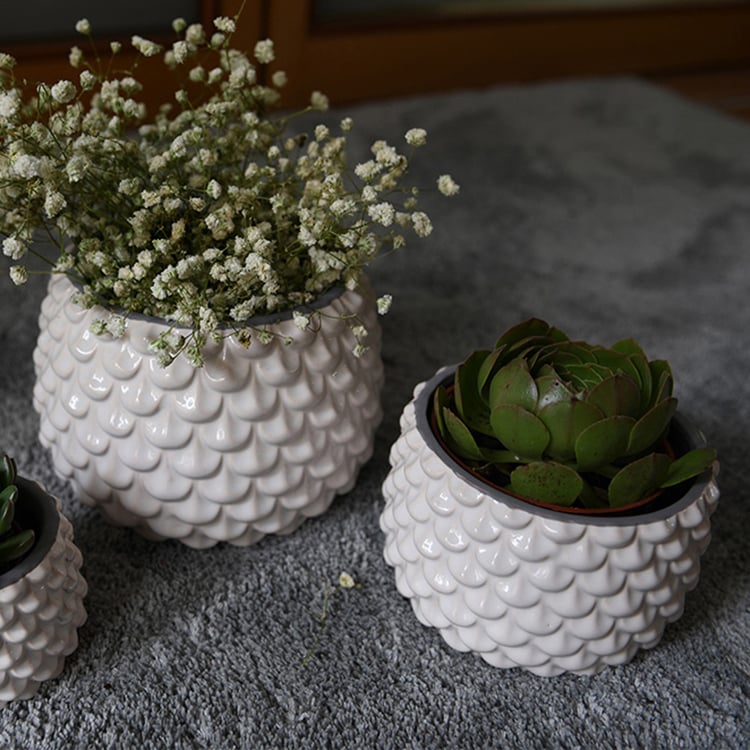 Hot Selling Big White Barrel Shaped Outdoor Ceram Garden Planter Pot