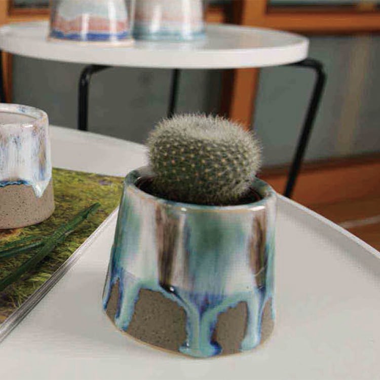 Green Round Small Ceramic Planter Garden Pot Ceramic Pots Home Decor