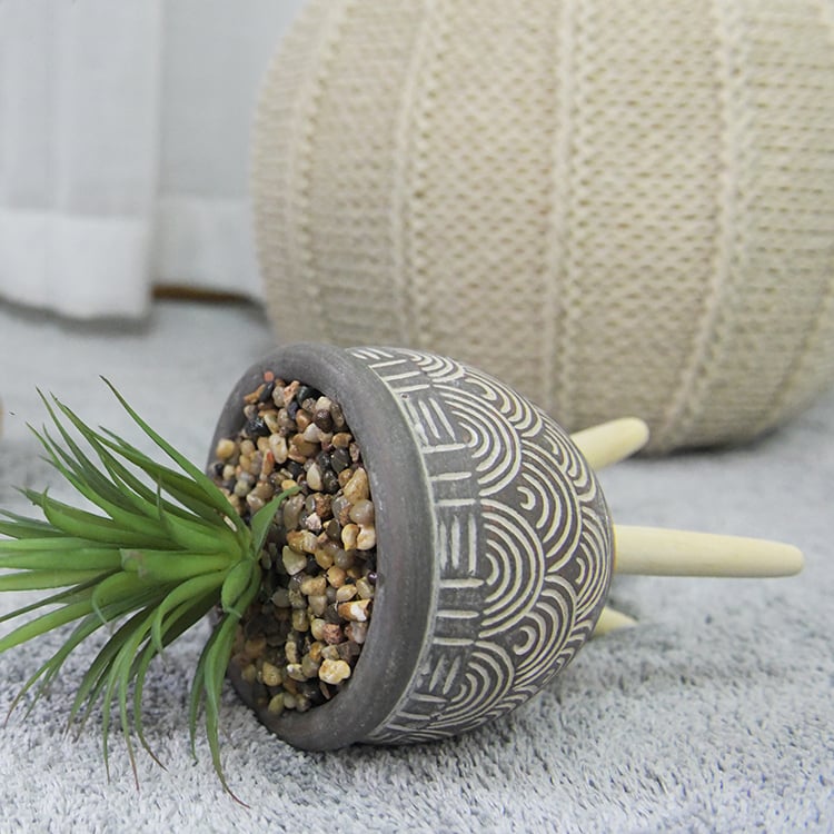 Modern Texture Gray Round Mini Concrete Fiber Garden Planter