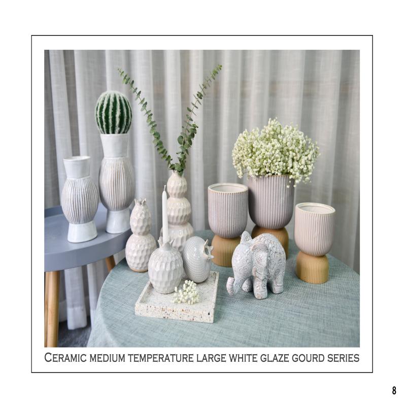 Large White Glaze Vertical Grain Sand Glaze Flower Vases