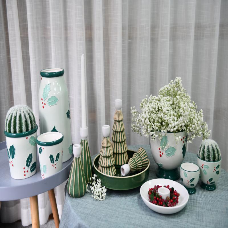 Dolomite Rellef Christmas Pattern Hand-Painted Series Flower Pot And Decor