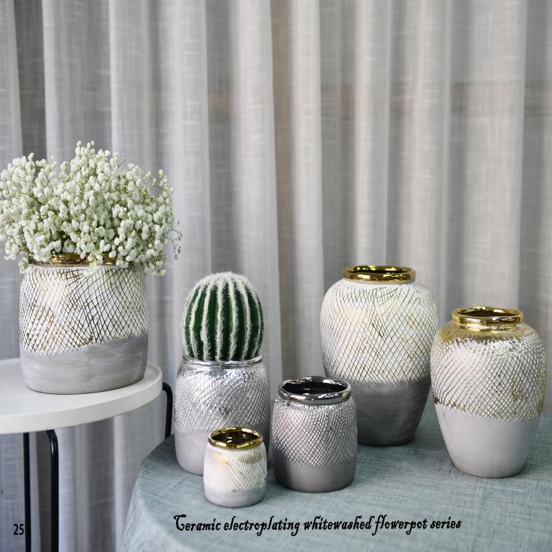 Ceramic Electreplating White Washed Flower Pot Series