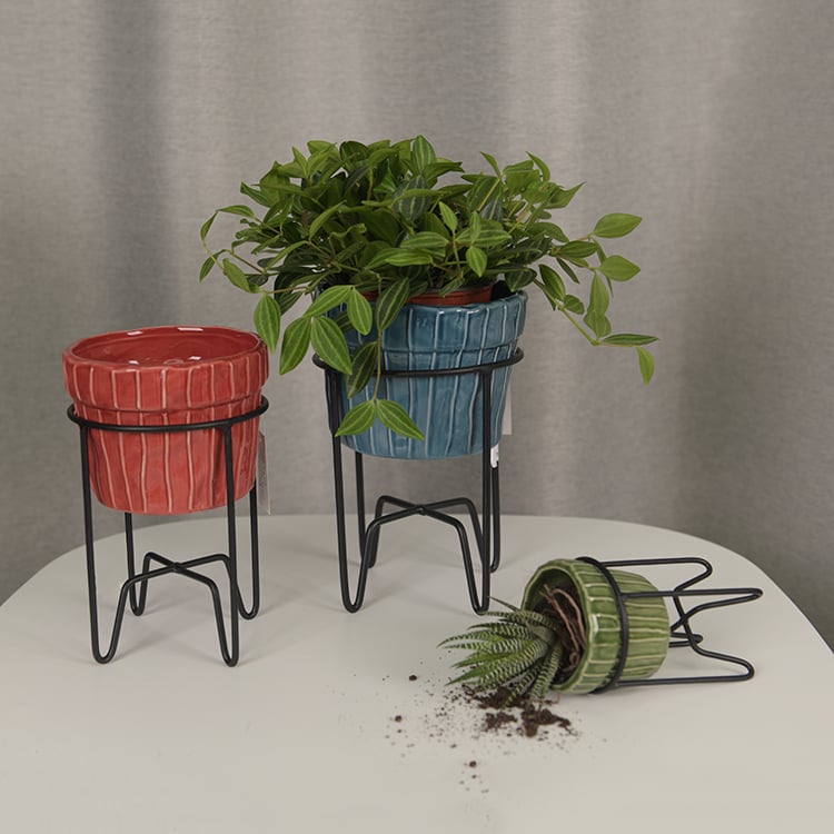 Portable Outdoor Decor Ceramic Plant Flower Pot With Stand