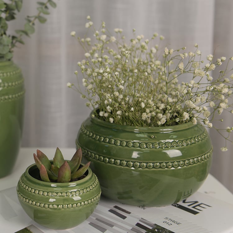 Custom High-qaulity Cheap Green Ceramic Flower Pot