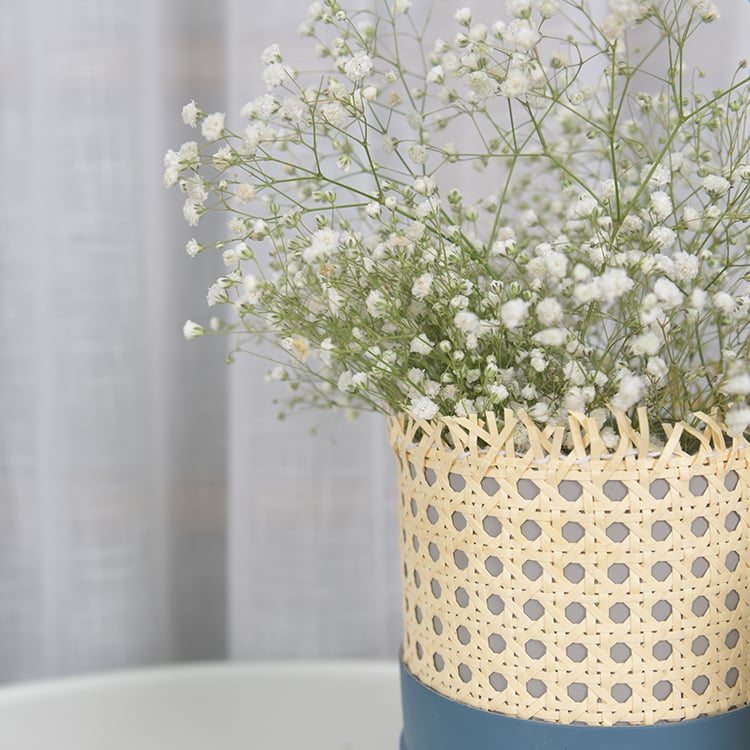 Custom Small Cement Concrete Planter Flower Pot With Rattan Design