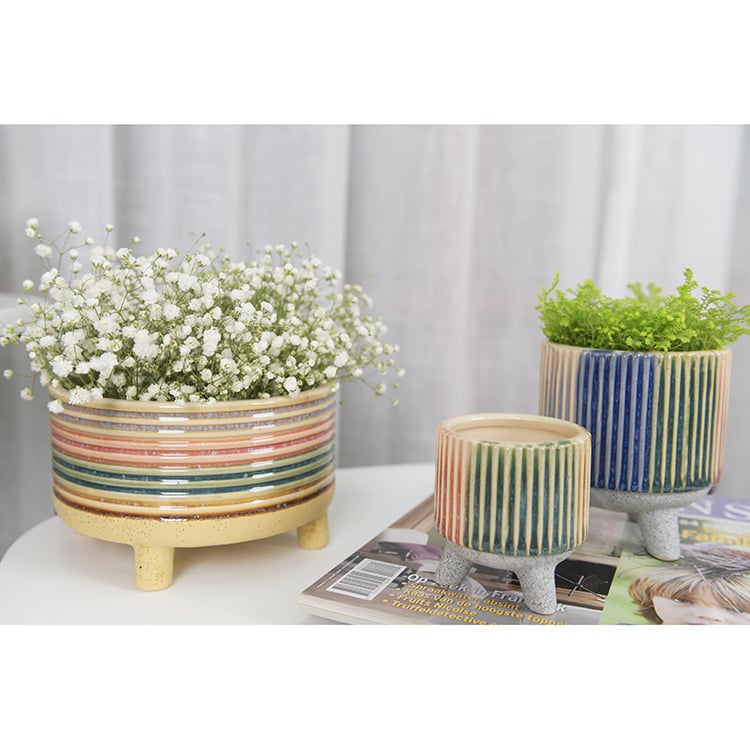 Custom Retro Design Round Ceramic Flower Pot For Sale